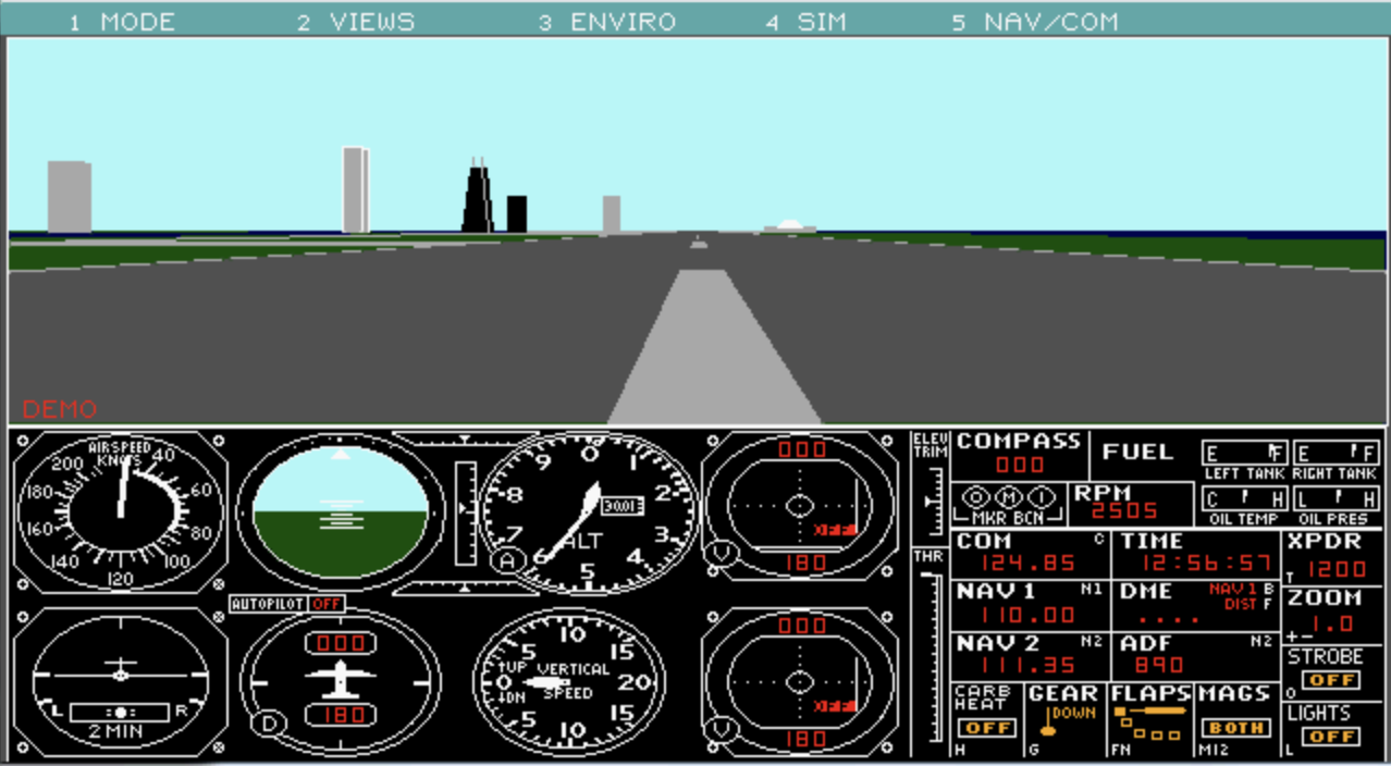 SubLogic Flight Simulator in EGA graphics. Meigs Field in Chicago, of
course.