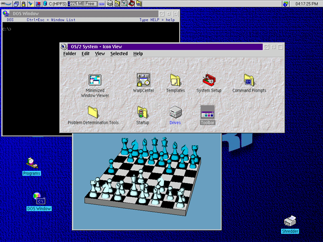 OS/2 WARP desktop in VGA graphics.