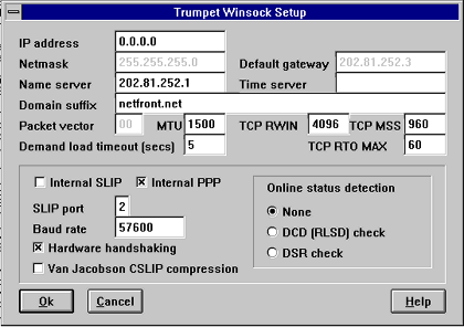 Trumpet Winsock configuration on Windows 3.1.