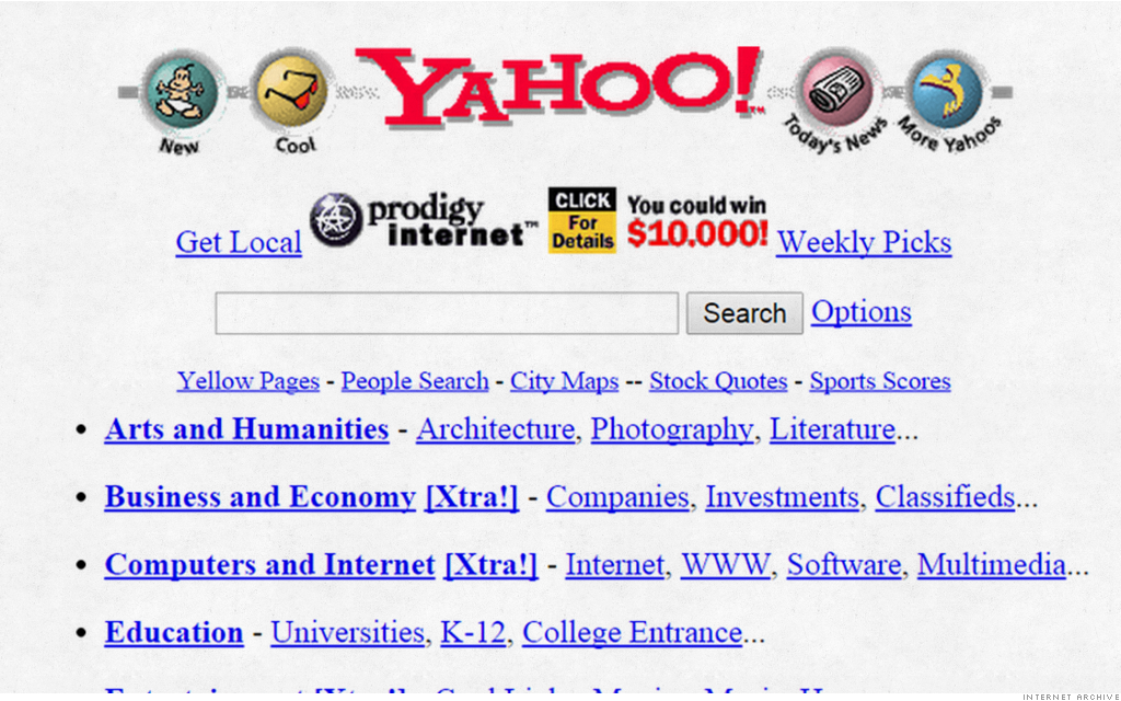 An early Yahoo! homepage.