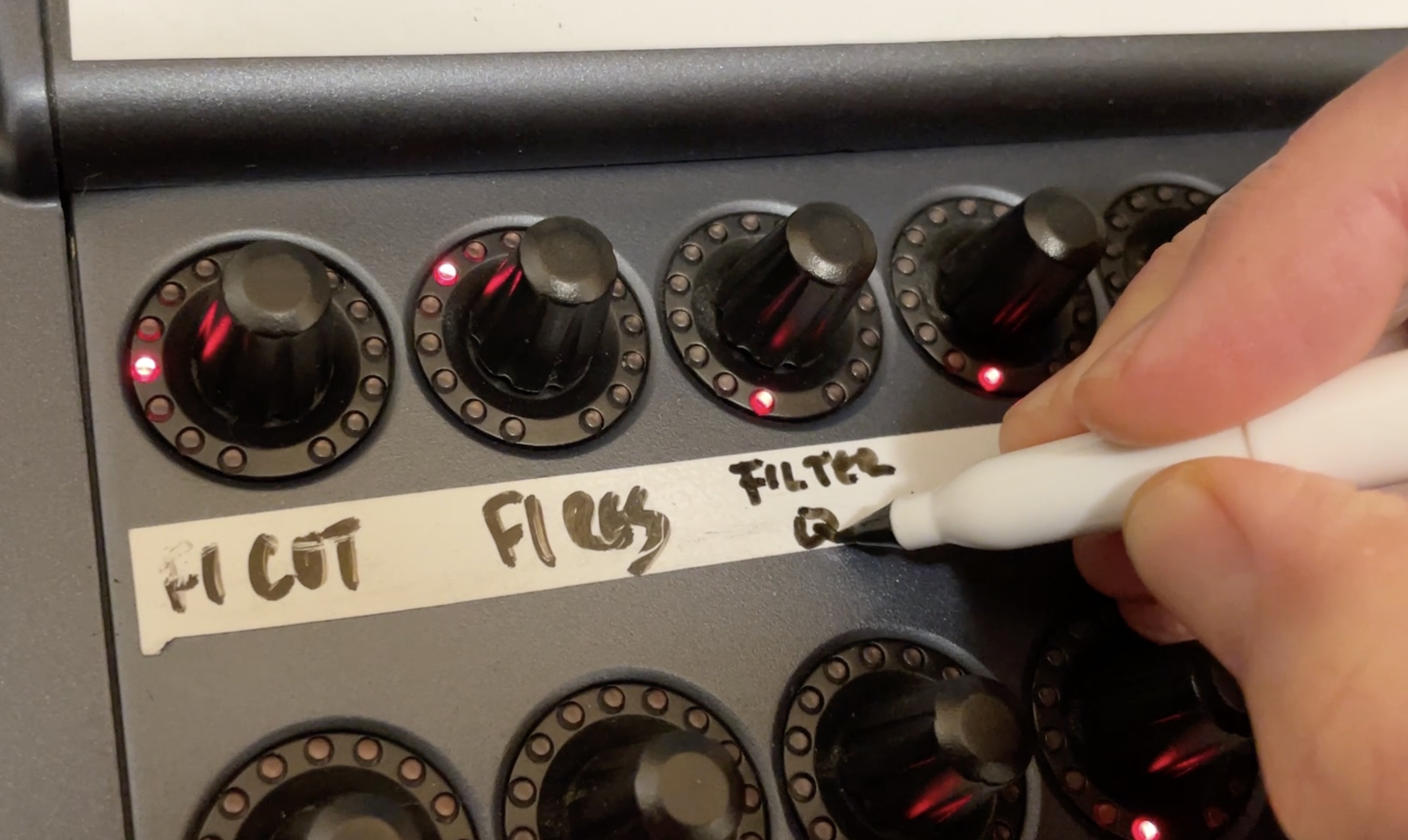 Labeling BCR-2000 knobs with a dry-erase pen.